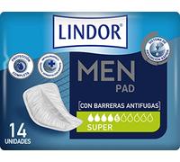Lindor Men: Protectores para Hombres con Pérdidas de Orina, Super, Compresas y Absorbentes para Incontinencia, 14 unidades