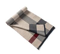 Lindoro Bufanda de lana merina para hombre, bufandas largas de invierno a cuadros cálidas y ligeras de tartán con caja de regalo, Camello y Gris