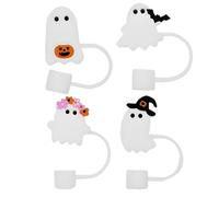 Lindos accesorios de Halloween de Ghost - 4 Silicone reutilizables para beber cubiertas de, topper de de Halloween 4x4.7cm, enchufes de a prueba de polvo 3D para 10 mm, tapa de tube