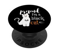 Lindos amantes de los gatos de Halloween - Pretend I'm A Black Cat Mom Dad PopSockets PopGrip Adhesivo