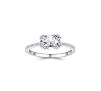 Lindos anillos, anillo de promisa mejor amiga elegante diseño de filas, 12 garras, moissanite ovalado de 2 quilates, 65 (20.7), Oro blanco de 18 quilates, Moissanita