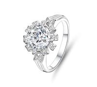 Lindos anillos, anillos para mujer, dedo índice, flores, corona con 2 quilates moissanite redondo oro blanco platino 950, tamaño 63 (20,1)