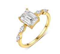 Lindos anillos de propuesta de matrimonio, rectangular con moissanita de 2 quilates de oro amarillo de 9 quilates, talla 52 (16,6)