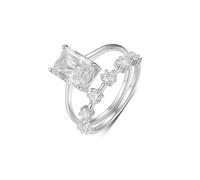 Lindos anillos índice, juego de 2 anillos con corte rectangular de 3,5 quilates, moissanita, oro blanco de 14 quilates, talla 61 (19,4)