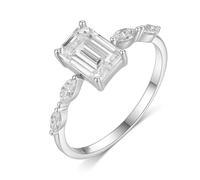 Lindos anillos para mujer, delicado y fino, rectangular, con moissanita de 2 quilates de oro blanco de 18 quilates, talla 60 (19,1)