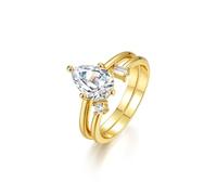 Lindos anillos para mujer, minimalista, juego de 2 anillos con filo de gota de 2 quilates, moissanita, oro amarillo de 9 quilates, talla 57 (18,1)