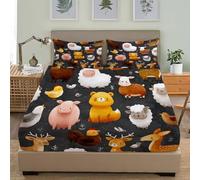 Lindos Animales de Granja Sábana Bajera Ajustable Colchones Decorativa, Gris Microfibra 3D Impresión Suave Cómoda Transpirable Tela- Elástico en el Borde Bolsillo Profundo 30cm 90x190x30cm