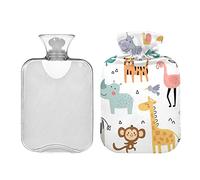Lindos animales del bosque botella de agua caliente con tapa, bolsa de agua caliente transparente, botella de agua caliente de 1 litro para aliviar el dolor de cuello y hombros, calentador de pies y manos, terapia fría y caliente