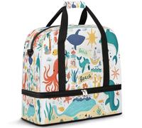 Lindos animales del océano bolsa de viaje para mujeres y hombres, bolsa de fin de semana, plegable, separada, 47 L, bolsa de mano para deportes, gimnasio, yoga, color, 47 L, Organizador de bolsas