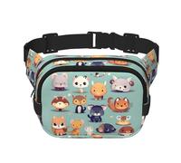 Lindos animales pequeños, bolsa de hombro de viaje de fitness, riñonera moderna e informal, riñonera cuadrada de doble capa, color negro, talla única, Negro, One Size