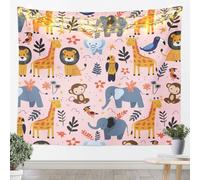 Lindos animales tapices tamaño XL dibujos animados elefante mono jirafa impresión alfombra sala de estar hermoso patrón de pétalos de flores arte colgante de pared para niños