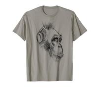 Lindos Auriculares chimpancé Amante de la música lápiz Dibujo Arte Camiseta
