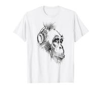 Lindos Auriculares chimpancé Amante de la música lápiz Dibujo Arte Camiseta