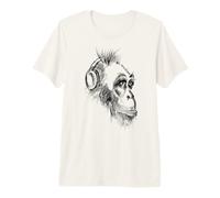Lindos Auriculares chimpancé Amante de la música lápiz Dibujo Arte Camiseta Premium