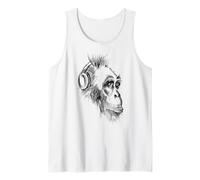 Lindos Auriculares chimpancé Amante de la música lápiz Dibujo Arte Camiseta sin Mangas