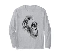 Lindos Auriculares chimpancé Amante de la música lápiz Dibujo Arte Manga Larga