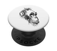 Lindos Auriculares chimpancé Amante de la música lápiz Dibujo Arte PopSockets PopGrip Adhesivo