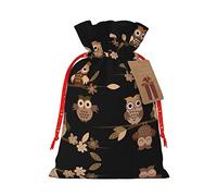 Lindos búhos de dibujos animados marrones con cordón de Navidad bolsa de regalo de lino bolsa de almacenamiento adecuada para Navidad cumpleaños embalaje de