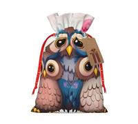 Lindos búhos de Navidad, bolsa de arpillera con cordón, bolsas de regalo grandes con cordón, bolsas de regalo con etiqueta, bolsas de regalo de Navidad, bolsa de dulces de Navidad, bolsas