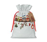 Lindos búhos de Navidad con estampado de ramas reutilizables y ecológicas, bolsa con cordón para recuerdos de fiesta, celebraciones de temporada