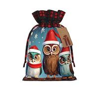 Lindos búhos de Navidad en ramas con cordones impresos, bolsas de regalo de Navidad, bolsas de dulces para suministros de fiesta de vacaciones
