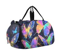 Lindos búhos de Navidad para niñas, bolsas de lona para viajes, fin de semana, noche, baile, bolsa de lona para niños, Mariposas de neón con brillo colorido, Classic