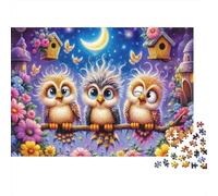 Lindos búhos Jardín Nocturno Rompecabezas de 1000 Piezas Tres búhos Cielo Nocturno Juego Educativo para Adultos Decoración del hogar Desafío Alta dificultad Regalos de cumpleaños 38x26cm