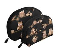 Lindos búhos Marrones de Dibujos Animados, Bolsa de Maquillaje de Concha, Monedero pequeño para Mujer, Bolsa de artículos de tocador, Bolsa de cosméticos, 2 Piezas
