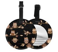 Lindos búhos marrones de dibujos animados,Etiquetas de equipaje de cuero sintético con nombre, etiquetas de viaje duraderas, 2 unidades