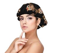 Lindos búhos marrones de dibujos animados,Gorro de dormir de satén para adultos - Gorro de dormir elástico para mujer, cubrecabello nocturno