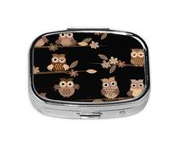 Lindos búhos marrones de dibujos animados, Pastillero cuadrado para bolsillo o monedero, pequeño contenedor de pastillas, organizador de pastillas de viaje