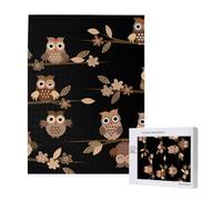 Lindos búhos Marrones de Dibujos Animados,Rompecabezas de Madera de 500 Piezas para Adultos y Adolescentes.