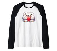 Lindos búhos nevados corazón Amor Amistad Camiseta Manga Raglan