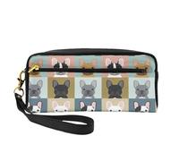 Lindos Bulldogs franceses, Bolsa de Maquillaje Bolsa de cosméticos Bolsa de Aseo de Viaje portátil Estuche de Cuero para Mujeres y niñas