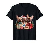 Lindos Bulldogs franceses de Navidad Sombrero de Papá Noel Rojo Perros Frenchie Camiseta