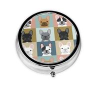 Lindos bulldogs franceses, Pastillero, Pastillero redondo Pequeño contenedor de pastillas Organizador de pastillas de viaje