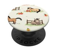 Lindos Caballos y Manzanas en diseño de Acuarela de Campo PopSockets PopGrip Adhesivo