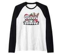 Lindos Cachorros de Navidad Huskies siberianos de Navidad Camiseta Manga Raglan