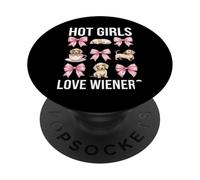 Lindos Cachorros Salchicha diseño de Lazos Rosados Doxie Dog Lover PopSockets PopGrip Adhesivo