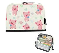 Lindos cerditos rosados, diseño floral beige, bolsa de almacenamiento con cremallera, estuche grande para lápices, bonito estuche para bolígrafos para niñas, estampado de animales, escuela