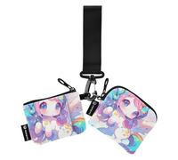 Lindos chibi Unicorns - Cartera para mujer, tamaño compacto, protector de tarjeta de identidad con correa de muñeca para el trabajo, viajes, 2 unidades Recto Verso