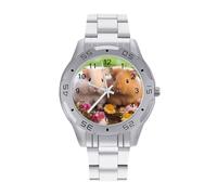 Lindos conejillos de indias para hombre, correa de reloj de acero inoxidable, reloj de cuarzo analógico, reloj de pulsera de negocios