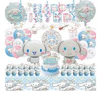 Lindos dibujos animados cachorros temática decoraciones de cumpleaños, 104 piezas de decoración de fiesta incluye pancartas, pegatinas para niños, decoración de tartas, mantel, globos de dibujos