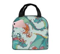 Lindos Dragones Coloridos Vintage Bolsa Isotermica Reutilizable Bolsa Comida Frescura Bolsas Nevera Para Escuela Hombre Compras 22X20X13Cm