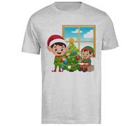 Lindos Elfos Decorando La Navidad Camiseta Gris De Manga Corta para Hombre Unisex Black tee Baggy Oversized T-Shirt