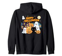 Lindos Fantasmas de casa embrujada de Halloween, Calabazas, Gato Negro Sudadera con Capucha