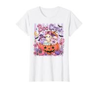 Lindos Fantasmas de Halloween en Pumpkin Boo Preppy Stripe Girls Camiseta gráfica económica
