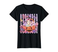 Lindos Fantasmas de Halloween en Pumpkin Boo Preppy Stripe Girls Camiseta gráfica económica