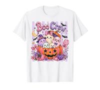 Lindos Fantasmas de Halloween en Pumpkin Boo Preppy Stripe Girls Camiseta gráfica económica
