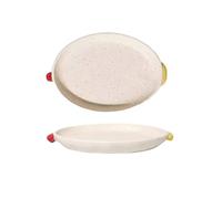 Lindos fideos instantáneos de cerámica en relieve para el hogar, bandeja ovalada de 11 pulgadas